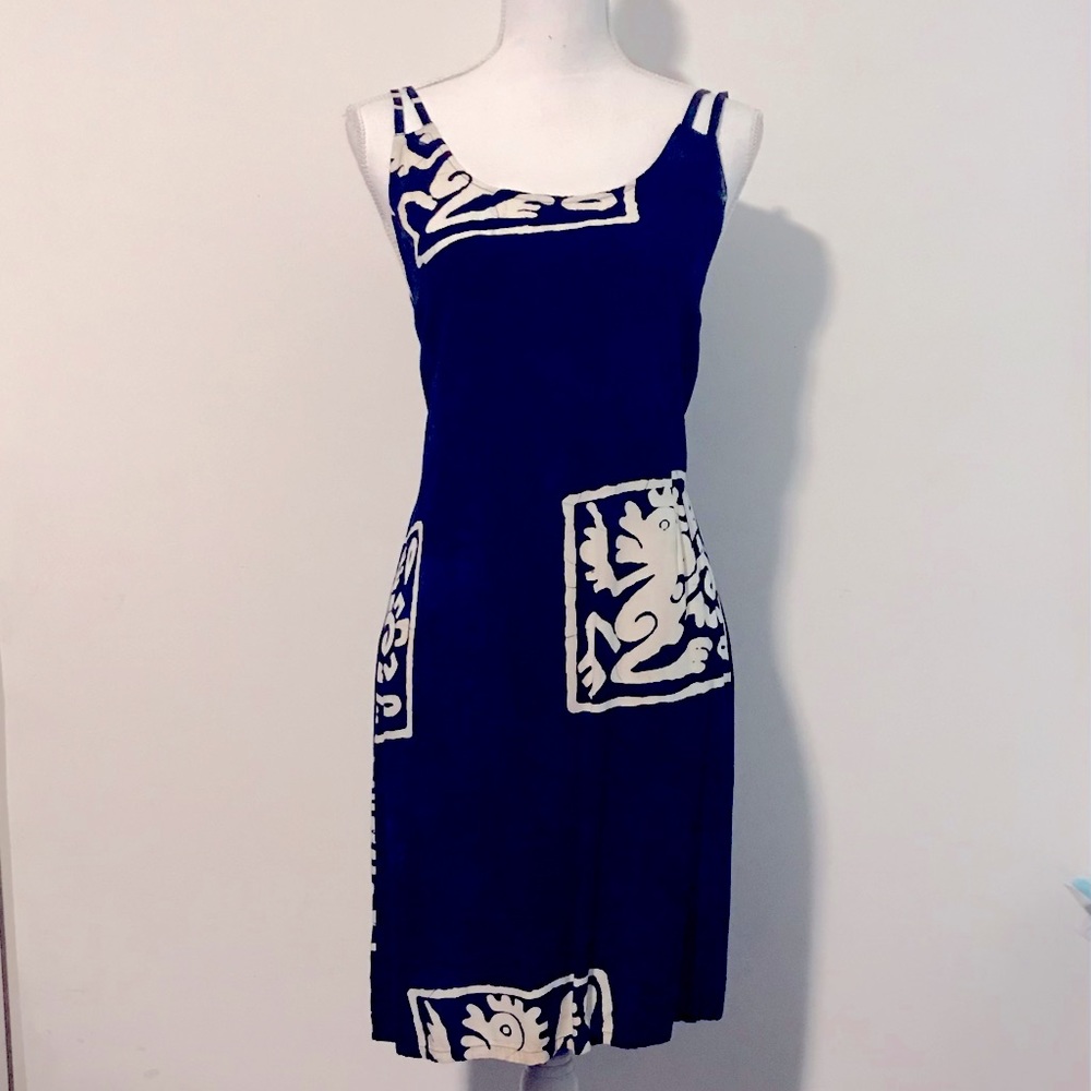 Blue White Tie Back Dress